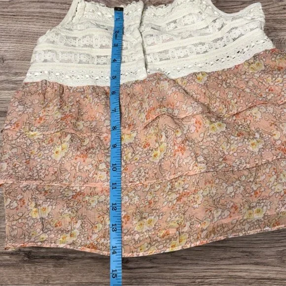 American Eagle Pink Floral and White Lace Tiered Baby Top Adjustable Straps XS - Picture 8 of 11